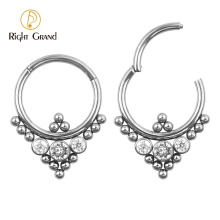 Ball Cluster Bezel Set Cubic Zircon Hinged Nose Ring body piercing